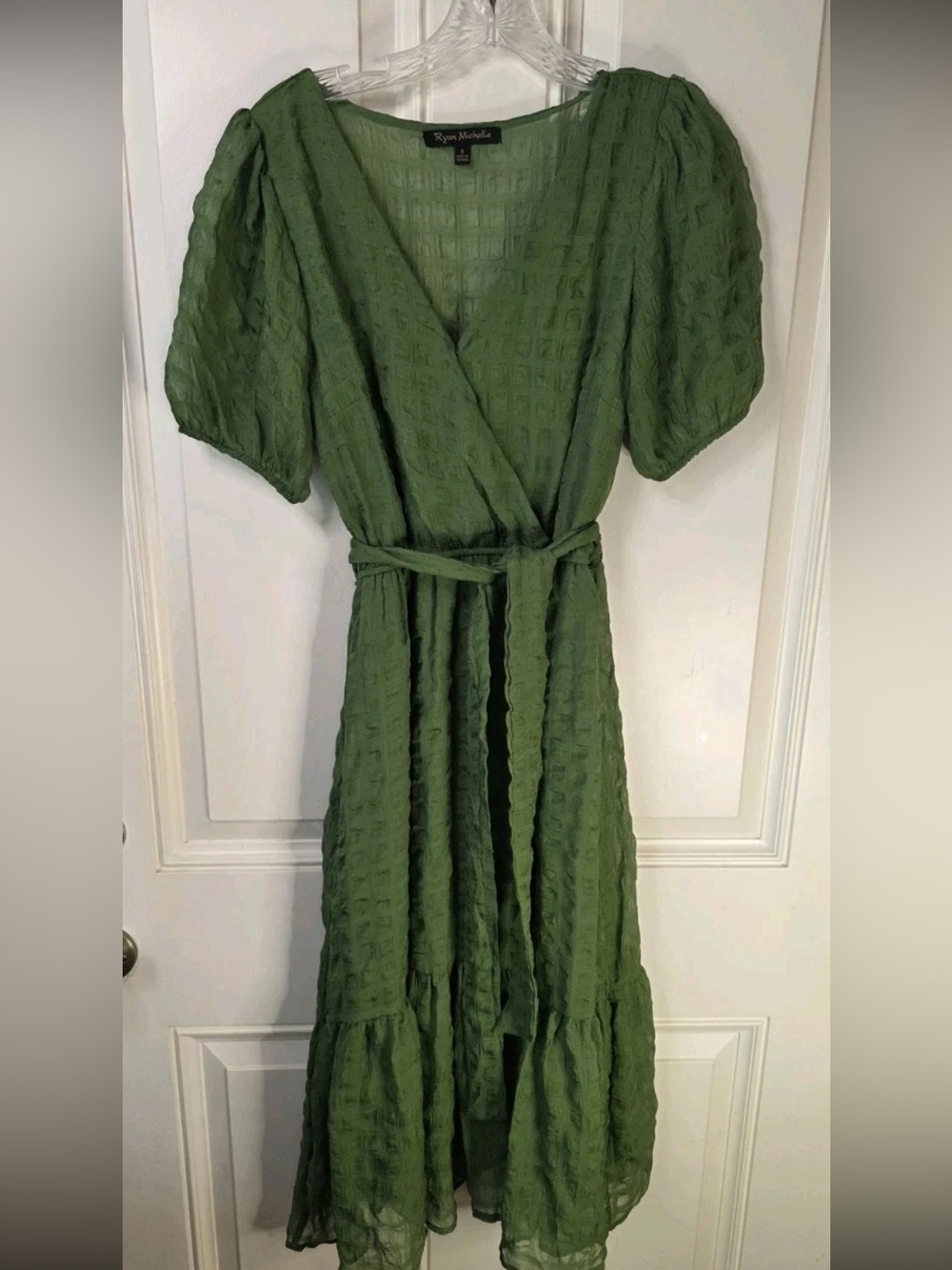 River Michelle Olive Green Maxi Wrap Dress with Tie Waist